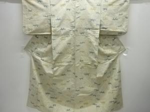 アンティーク　竹笹模様織り出し十日町紬単衣着物